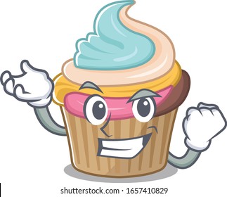 cool confident Successful rainbow cupcake cartoon character style