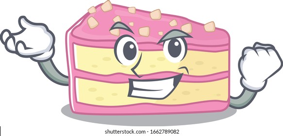 cool confident Successful strawberry slice cake cartoon character style