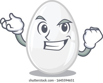 cool confident Successful white egg cartoon character style