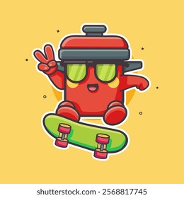 cool cooking pot character mascot playing skateboard isolated cartoon