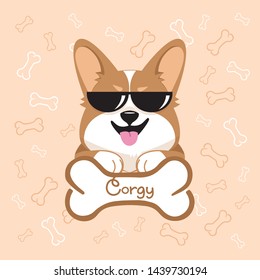 cool Corgi dog in sunglasses with a bone