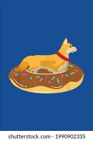 Cool Corgi Shirt Donut Pool Float On Dog Vector Diseño gráfico Ilustración para documentos e impresión