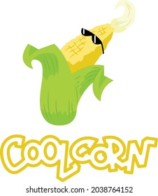 a cool corn with black eyeglass flat illustration for brand, mascot, character, farm, plant, vegetable, and many more