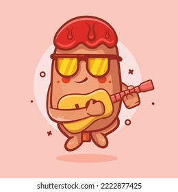 cool corn dog food character mascot playing guitar isolated cartoon in flat style design