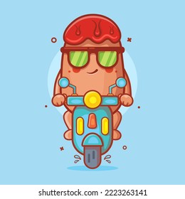 cool corn dog food character mascot riding scooter motorcycle isolated cartoon in flat style design