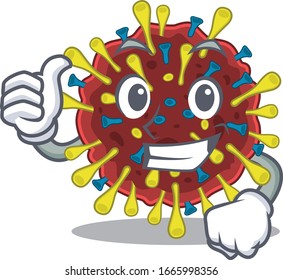 Cool coronavirus molecule cartoon design style making Thumbs up gesture
