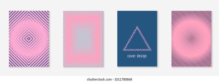 Cool cover template set. Minimal trendy vector with halftone gradients. Geometric cool cover template for flyer, poster, brochure and invitation. Minimalistic colorful shapes. Abstract illustration.