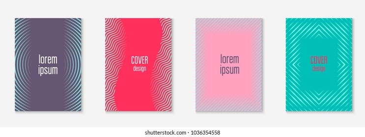 Cool cover template set. Minimal trendy vector with halftone gradients. Geometric cool cover template for flyer, poster, brochure and invitation. Minimalistic colorful shapes. Abstract illustration.