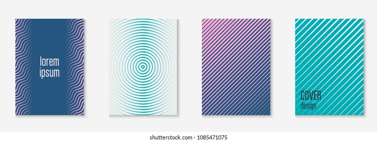 Cool cover template set. Minimal trendy vector with halftone gradients. Geometric cool cover template for flyer, poster, brochure and invitation. Minimalistic colorful shapes. Abstract illustration.