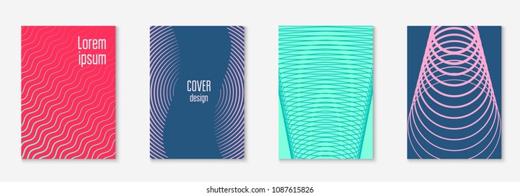 Cool cover template set. Minimal trendy vector with halftone gradients. Geometric cool cover template for flyer, poster, brochure and invitation. Minimalistic colorful shapes. Abstract illustration.