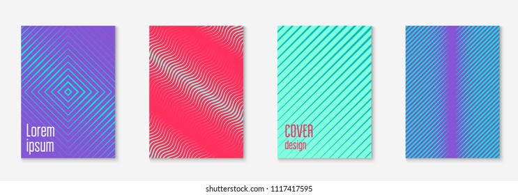 Cool cover template set. Minimal trendy vector with halftone gradients. Geometric cool cover template for flyer, poster, brochure and invitation. Minimalistic colorful shapes. Abstract illustration.