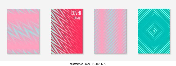 Cool cover template set. Minimal trendy vector with halftone gradients. Geometric cool cover template for flyer, poster, brochure and invitation. Minimalistic colorful shapes. Abstract illustration.