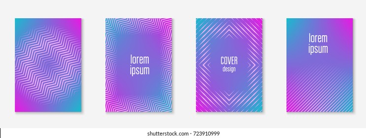 Cool cover template set. Minimal trendy vector with halftone gradients. Geometric cool cover template for flyer, poster, brochure and invitation. Minimalistic colorful shapes. Abstract illustration.