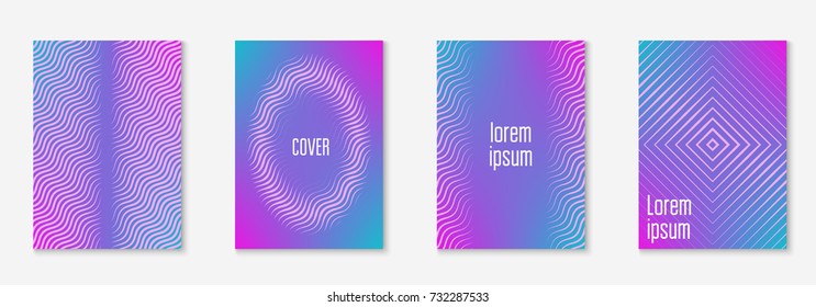 Cool cover template set. Minimal trendy vector with halftone gradients. Geometric cool cover template for flyer, poster, brochure and invitation. Minimalistic colorful shapes. Abstract illustration.