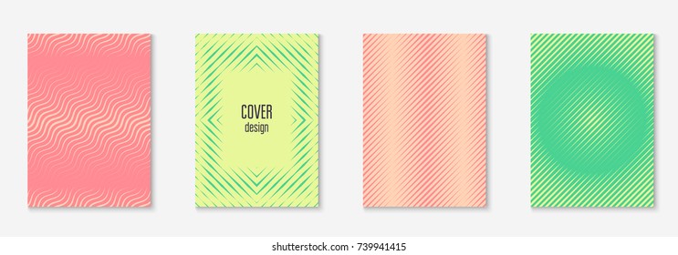Cool cover template set. Minimal trendy vector with halftone gradients. Geometric cool cover template for flyer, poster, brochure and invitation. Minimalistic colorful shapes. Abstract illustration.