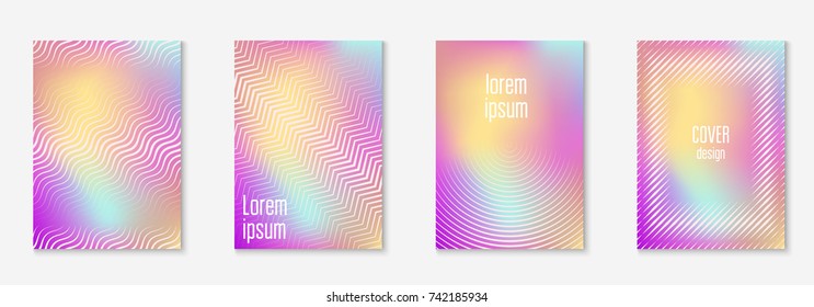 Cool cover template set. Minimal trendy vector with halftone gradients. Geometric cool cover template for flyer, poster, brochure and invitation. Minimalistic colorful shapes. Abstract illustration.