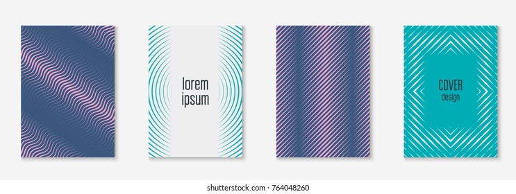 Cool cover template set. Minimal trendy vector with halftone gradients. Geometric cool cover template for flyer, poster, brochure and invitation. Minimalistic colorful shapes. Abstract illustration.