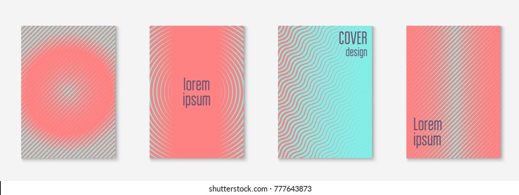 Cool cover template set. Minimal trendy vector with halftone gradients. Geometric cool cover template for flyer, poster, brochure and invitation. Minimalistic colorful shapes. Abstract illustration.