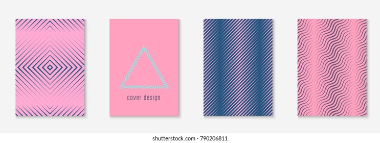 Cool cover template set. Minimal trendy vector with halftone gradients. Geometric cool cover template for flyer, poster, brochure and invitation. Minimalistic colorful shapes. Abstract illustration.