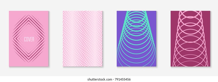 Cool cover template set. Minimal trendy vector with halftone gradients. Geometric cool cover template for flyer, poster, brochure and invitation. Minimalistic colorful shapes. Abstract illustration.