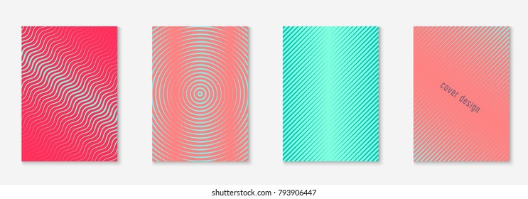 Cool cover template set. Minimal trendy vector with halftone gradients. Geometric cool cover template for flyer, poster, brochure and invitation. Minimalistic colorful shapes. Abstract illustration.