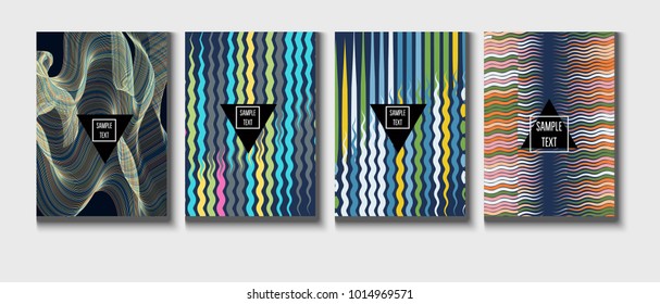 Cool Covers Set. A4 Vector Business Folders Templates. Colored Trendy Modern Business Covers Set. Neon Bright Glam and Glitch Music Poster Background. Futuristic Branding, Modern Tech Design.