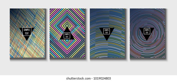 Cool Covers Set. A4 Vector Business Folders Templates. Halftone Geometric Modern Business Covers Set. Neon Bright Glam and Glitch Party Poster Background. Futuristic Branding, Modern Tech Design.