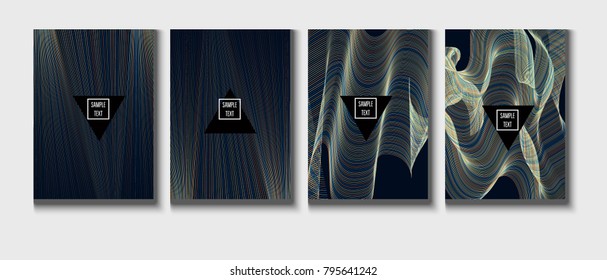 Cool Covers Set. A4 Vector Business Folders Templates. Halftone Geometric Modern Business Covers Set. Neon Bright Glam and Glitch Party Poster Background. Futuristic Branding, Lines Tech Design.