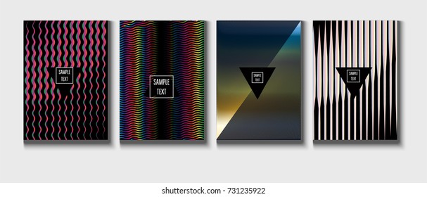 Cool Covers Set. Fluid Vector Iridescent Gradient Glam Background. Rainbow Colored Holographic A4 Minimal Covers Set. Neon Colored Futuristic Grid Music Poster. Funky New Year, Celebration Backgrounds