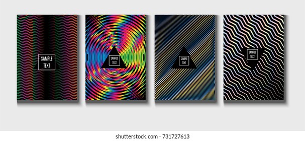 Cool Covers Set. Fluid Vector Iridescent Gradient Glam Background. Rainbow Colored Holographic A4 Minimal Covers Set. Neon Colored Futuristic Grid Music Poster. Funky New Year, Celebration Backgrounds