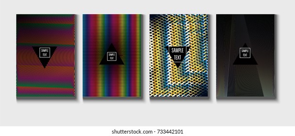 Cool Covers Set. Fluid Vector Iridescent Gradient Glam Background. Rainbow Colored Holographic A4 Minimal Covers Set. Neon Colored Futuristic Grid Music Poster. Funky New Year, Celebration Backgrounds