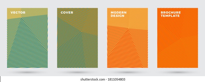 Cool covers vector design. Geometric halftone lines gradients. Title page layouts collection. Halftone lines texture annual report covers. Rectangle flyer background templates.