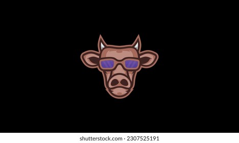 Cool cow with glasses head logo cartoon design abstract vector template