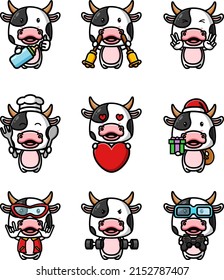 Die coole Kuh mit dem vielfachen Maskottbündel-Satz zur Illustration