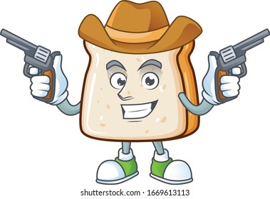 Cool cowboy cartoon design of slice of bread holding guns