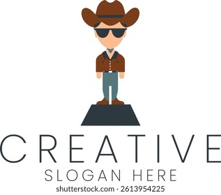 Cool cowboy character logo design template. Perfect for branding and business needs. Vector