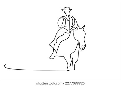 cool cowboy man rides calm line art