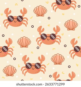 Cool crab hand drawn seamless vector design for print on textile, wrapping, backdrop and other uses.