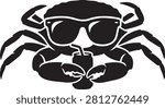 Cool Crab in Sunglasses Drinking Soda, Cartoon Vector Silhouette for Summer Beach Vacation Apparel and Fun Graphic Designs