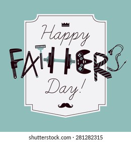 Cool creative fathers day greeting card design with men's objects and items shaped letters | Father's day wall art printable with unique alphabet characters