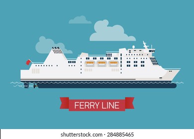 Cool creative vector detailed ferryboat ship design element | Seaway line connection transport ferry vessel web background. Ideal for web site or social media network cover profile image