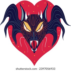 Cool creepy Chinese dragon. Illustration in childish hand drawn style