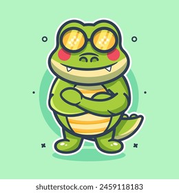 cool crocodile animal character mascot with crossed arms isolated cartoon in flat style design