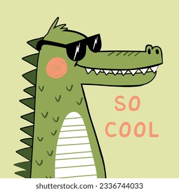 cool crocodile drawing with sunglasses as vector for kids wear