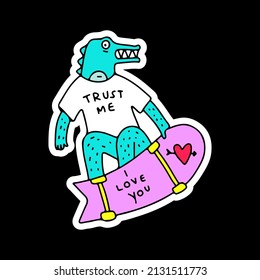 Cool crocodile freestyle with skateboard, illustration for t-shirt, sticker, or apparel merchandise. With doodle, retro, and cartoon style.