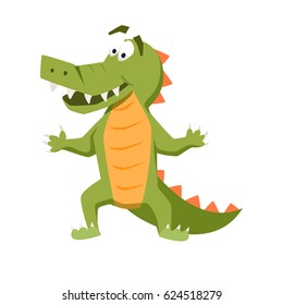 Cool crocodile. Funny monster print. Cute vector illustration. Comic sea character. 