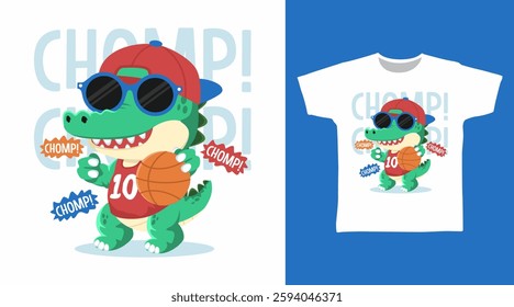 Cool crocodile play basketball hand drawn, ready for print on t-shirt and other uses.