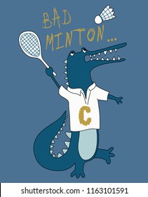 Cool crocodile playing badminton vector design