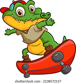 The cool crocodile playing skate board of illustration