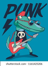 Cool crocodile rock star vector design with guitar